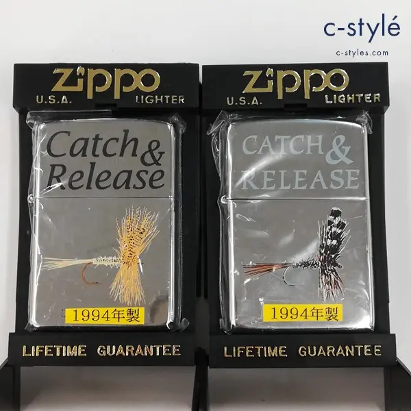 ZIPPO ジッポー 1994年製 CATCH＆RELEASE オイルライター LIGHT CAHILL 、 ADAMS シルバー 喫煙具