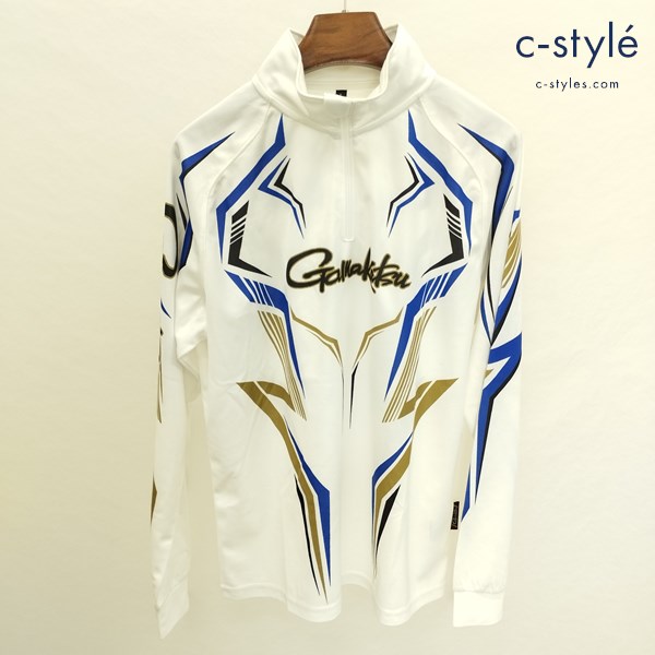 gamakatsu ガマカツ 2WAYプリントジップシャツ L ホワイト×ブルー GM-3540 長袖