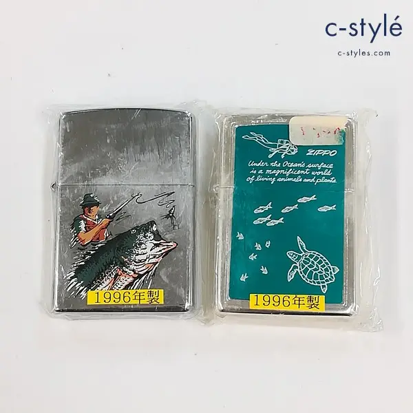 ZIPPO ジッポー 1996年製 フィッシング ブラックバス カメ オイルライター シルバー 喫煙具