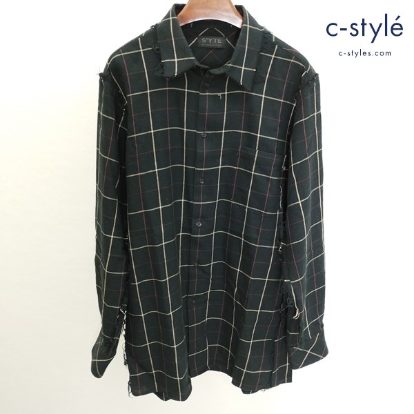 S’YTE サイト 長袖チェックシャツ 3 ブラック系 切りっぱなし UB-B09-022 1421 日本製