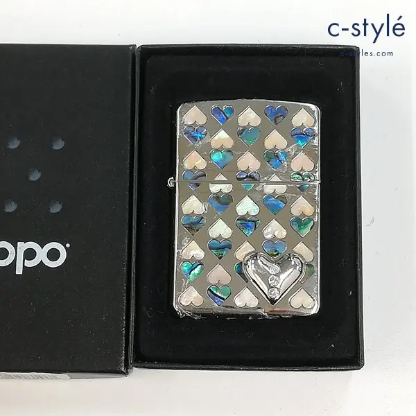 ZIPPO ジッポー 貝貼り シェル ハート オイルライター シルバー系 喫煙具