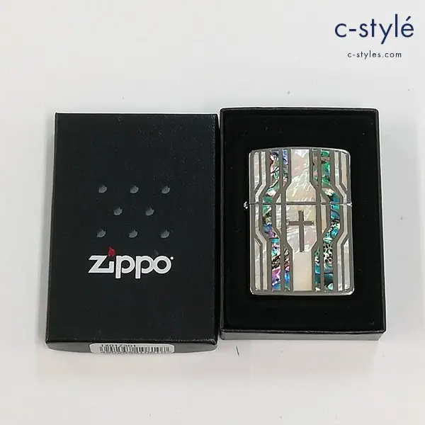 ZIPPO ジッポー 貝貼り シェル クロス 十字架 オイルライター 喫煙具