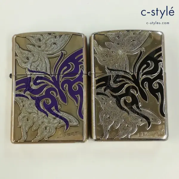 ZIPPO ジッポー LIBERTY 蝶 黒 青 オイルライター シルバー 喫煙具