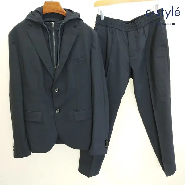 EMPORIO ARMANI 2WAY レイヤード テーラードジャケット48 パンツ46 ネイビー セットアップ