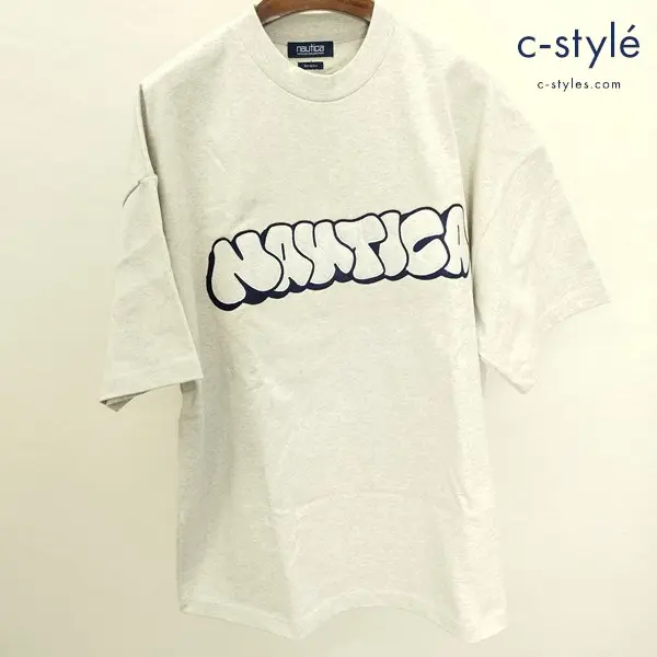 NAUTICA×STACKS ノーティカ×スタックス Tシャツ M ライトグレー ロゴパッチ 刺繍 綿100 222-12132 2022SS