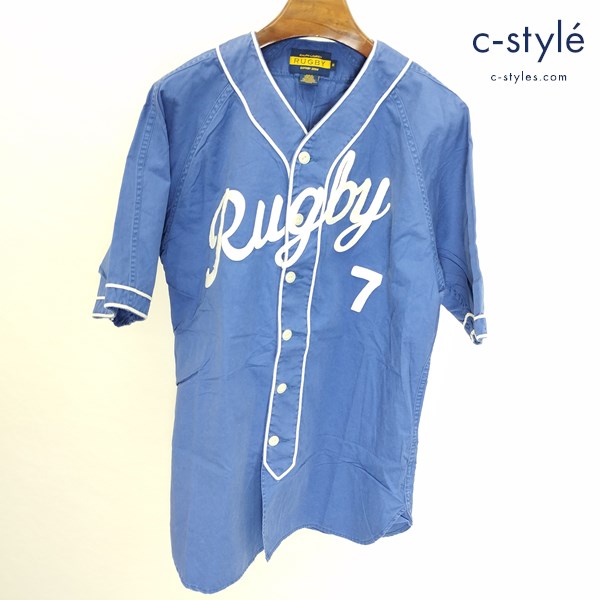 RUGBY Ralph Lauren ラルフローレンラグビー ベースボールシャツ M ブルー 半袖 コットン100