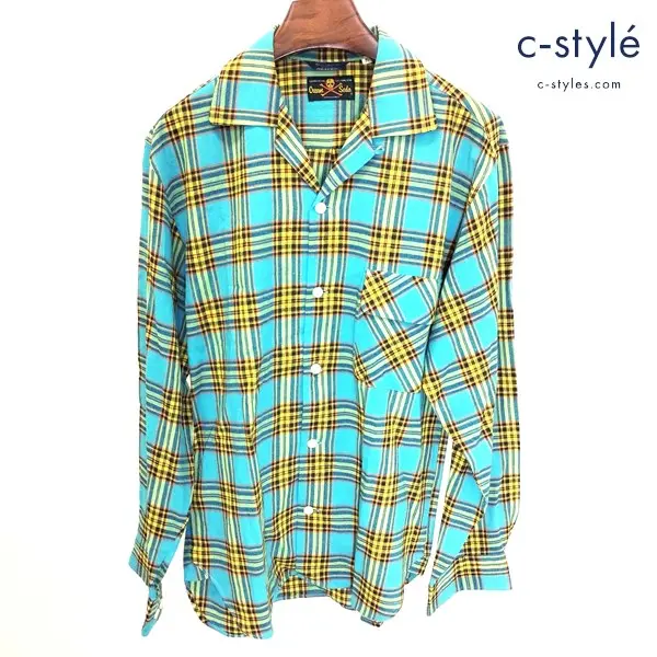 CREAM SODA HEAVEN オープンカラーシャツ M マルチカラー チェック柄 長袖 ロカビリー 日本製 レーヨン 綿