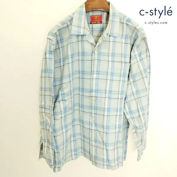 CREAM SODA クリームソーダ 長袖 オープンカラーシャツ ブルー系 チェック柄 綿100 ロカビリー 金タグ
