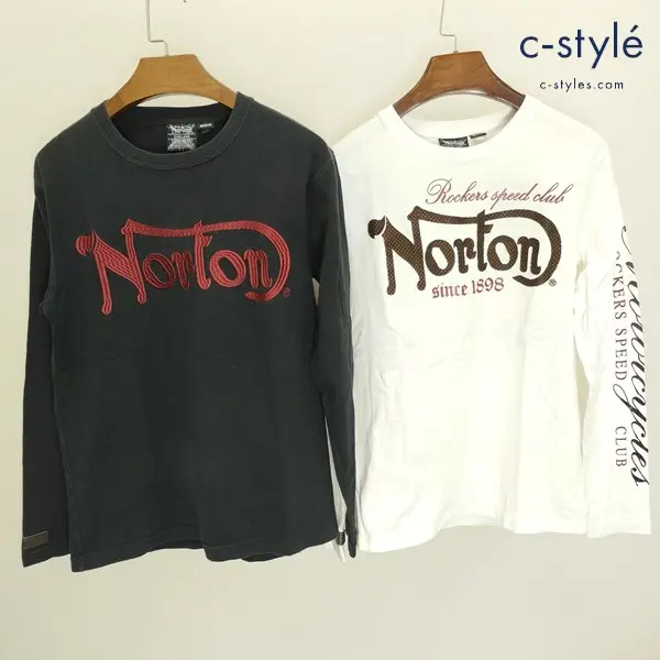 Norton ノートン 長袖Tシャツ M ブラック ホワイト ロンT 綿100 刺繍 プリント 計2点