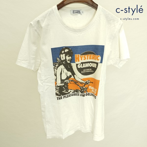 HYSTERIC GLAMOUR Tシャツ M ホワイト 半袖 0221CT02 バイクガール プリント 綿100 日本製