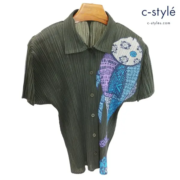 PLEATS PLEASE ISSEY MIYAKE プリーツ シャツ 3 ブラック 魚柄 PP33-JJ633 日本製 レディース