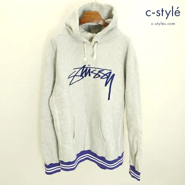 STUSSY×Champion プルオーバーパーカー XL グレー REVERSE WEAVE リバースウィーブ 長袖 刺繍 C8-G121