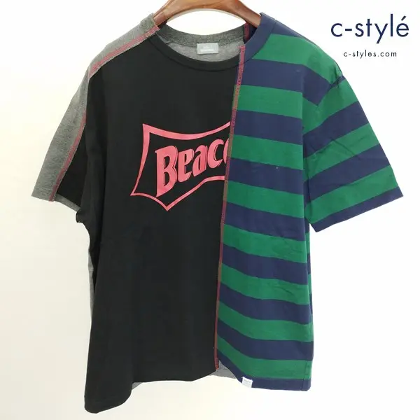 Kolor BEACON ドッキングTシャツ 1 マルチカラー ボーダー プリント 綿100 日本製 21SBM-T04240