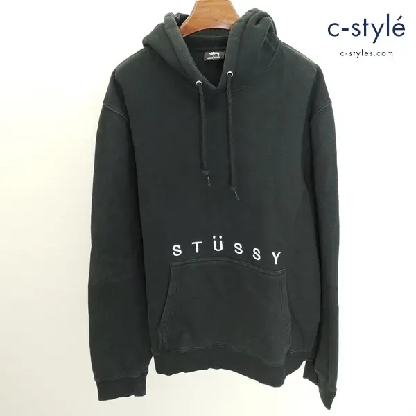 STUSSY ステューシー プルオーバーパーカー L ブラック 裏起毛 フーディー 長袖 刺繍