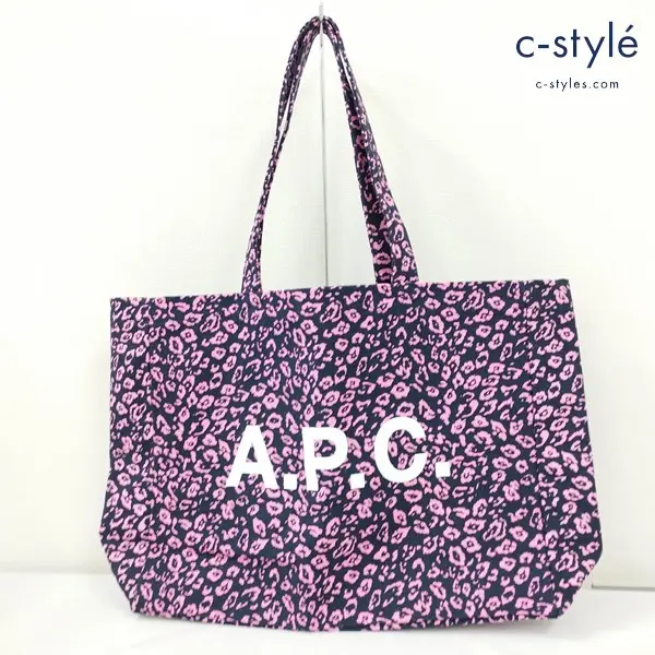 A.P.C. アーペーセー トートバッグ ピンク×ネイビー レオパード柄 カバン 鞄 コットン100 レディース