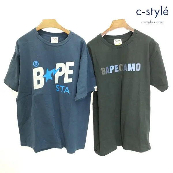 A BATHING APE Tシャツ XL ブラック ネイビー 半袖 Bape Sta BAPE CAMO 綿100 計2点