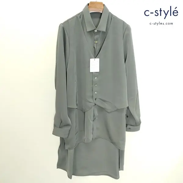 NO ID. BLACK ノーアイディーブラック ベストレイヤードロングシャツ 1 グレー 長袖 452006-381S