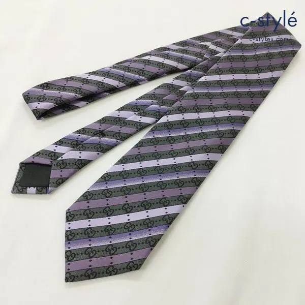 GUCCI グッチ ネクタイ パープル系 GG柄 レジメンタル シルク100 イタリア製