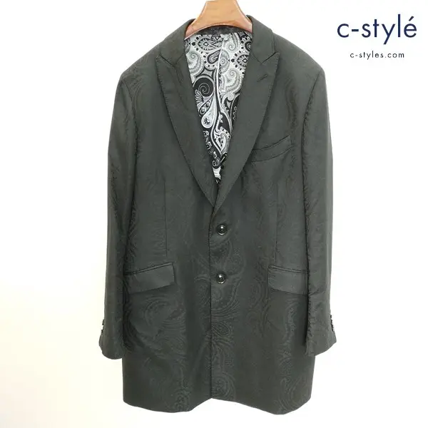 ETRO エトロ コート 56 ブラック 2B センターベント ペイズリー柄 裏地シルク100 イタリア製 薄手
