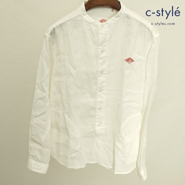 DANTON ダントン スタンドカラーシャツ 36 ホワイト リネンシャツ ノーカラーシャツ 日本製 リネン100％