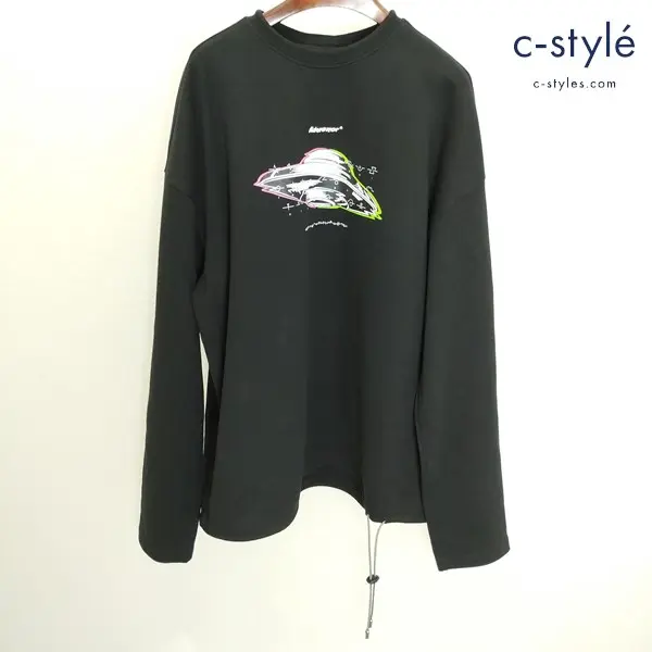 ADER ERROR アーダーエラー UFO プリント 長袖 Tシャツ A2 ブラック 20SS ドローコード ビッグシャツ コットン