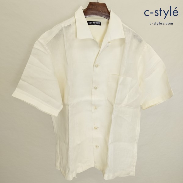 ISSEY MIYAKE WHITE LABEL オープンカラーシャツ 4 アイボリー 半袖 麻100 日本製