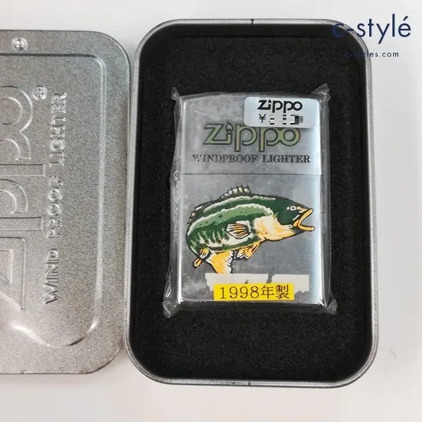 ZIPPO ジッポー 1998年製 WIND PROOF ブラックバス オイルライター シルバー 喫煙具