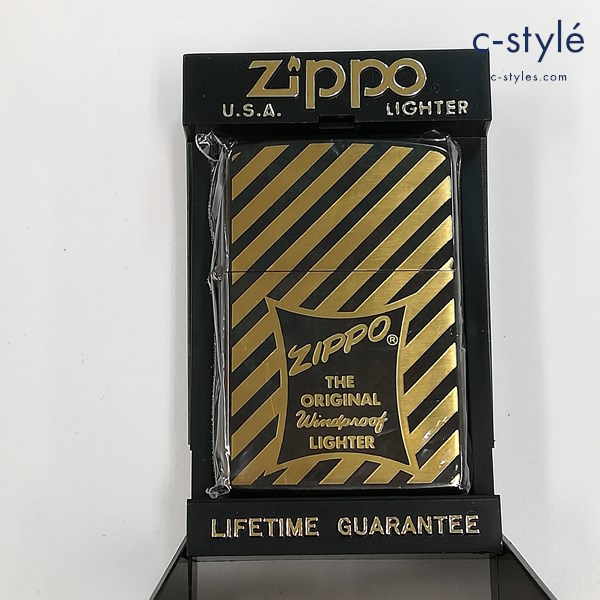 ZIPPO ジッポー 1984年製 WIND-PROOF 斜めストライプ オイルライター ゴールド×ブラック 喫煙具