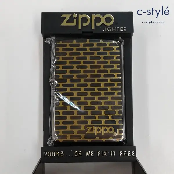 ZIPPO ジッポー 1985年製 レンガ調 オイルライター ブラック×ゴールド 喫煙具