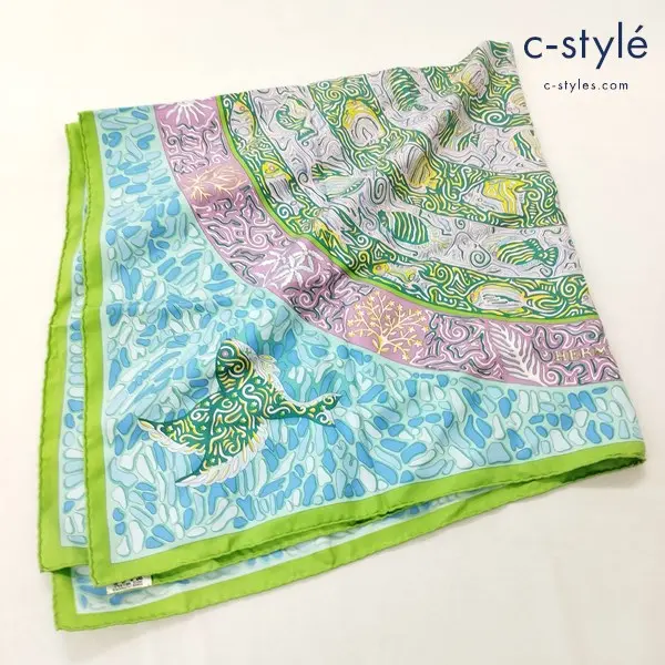 HERMES エルメス カレ90 スカーフ マルチカラー フランス製 La Legende du Poisson Corail シルク100