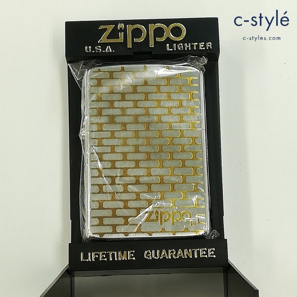 ZIPPO ジッポー 1985年製 レンガ調 オイルライター シルバー×ゴールド 喫煙具
