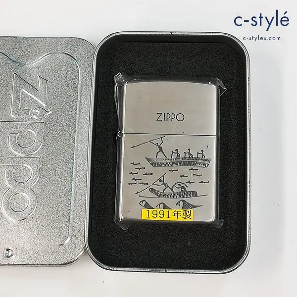 ZIPPO ジッポー 1991年製 ボート 魚 オイルライター シルバー 喫煙具