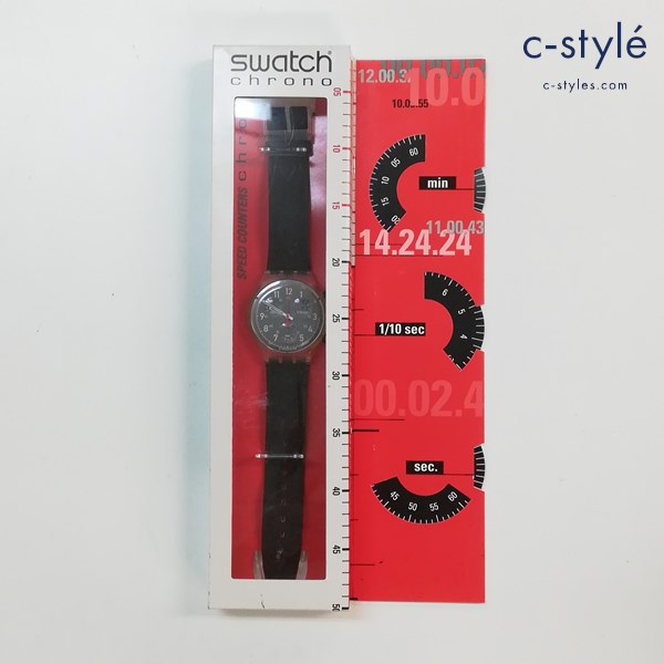 Swatch スウォッチ SPEED COUNTERS 腕時計 ブラック クォーツ レザーバンド