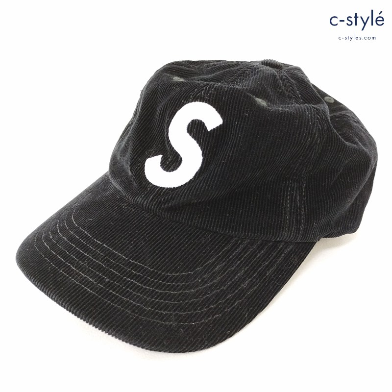 Supreme シュプリーム コーデュロイSロゴ6パネルキャップ フリー ブラック 帽子 刺繍 USA製