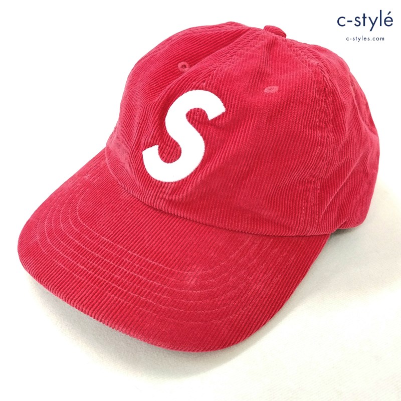 Supreme シュプリーム コーデュロイSロゴ6パネルキャップ フリー レッド 帽子 刺繍 USA製