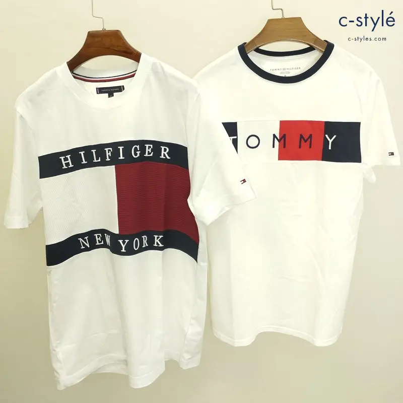 TOMMY HILFIGER トミーヒルフィガー 半袖Tシャツ M ホワイト ロゴ刺繍 フラッグロゴ 計2点