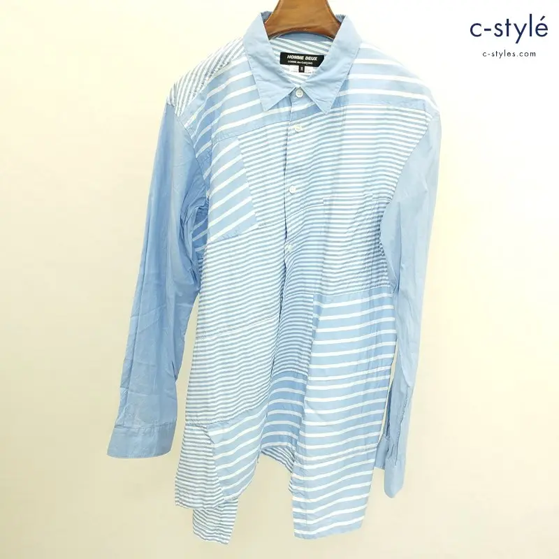 COMME des GARCONS HOMME DEUX Switching Border Shirts M ブルー×ホワイト DH-B035 AD2021 綿100 日本製