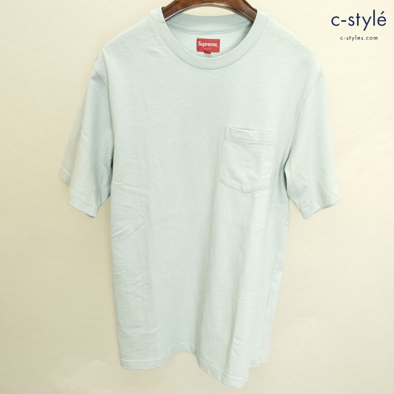 Supreme シュプリーム 22SS S/S Pocket Tee M ライトブルー Tシャツ 半袖 綿100 刺繍