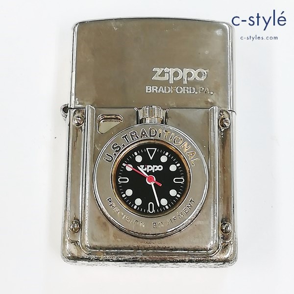 ZIPPO ジッポー U.S. TRADITIONAL タイムライト 時計付き 1997 オイルライター シルバー 喫煙具