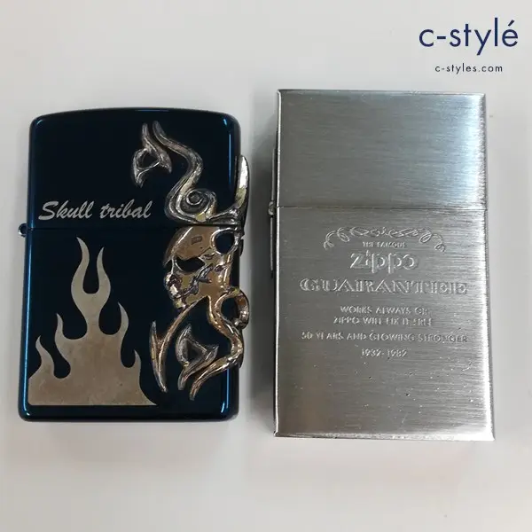 ZIPPO ジッポー Skull tribal 1932 REPLICA レプリカ オイルライター ブルー シルバー 喫煙具