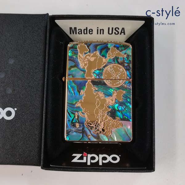 ZIPPO ジッポー 両面加工 世界地図 shell-world Map ゴールドプレート オイルライター 喫煙具
