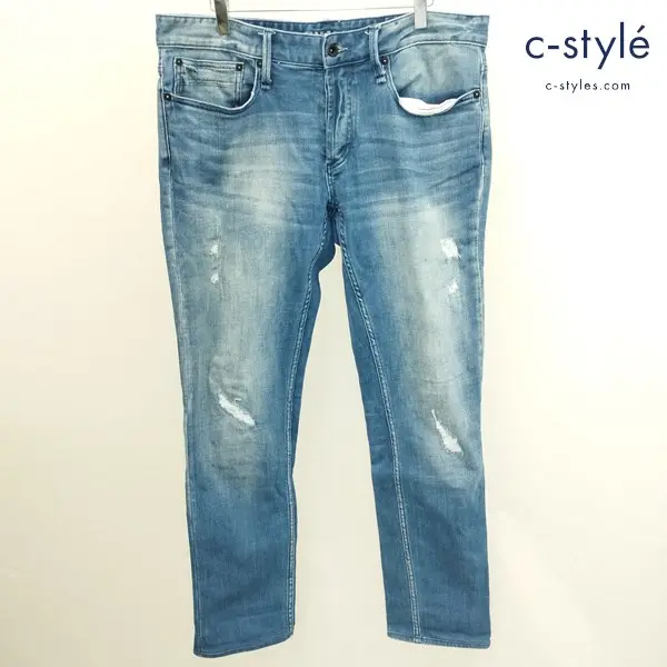 DENHAM デンハム RAZOR SLIM FIT ストレッチデニムパンツ W34-L34 インディゴ ダメージ加工 ボタンフライ