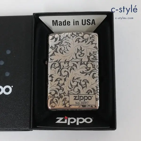 ZIPPO ジッポー ロゴ アラベスク 唐草 5面加工 シリアルナンバー入り オイルライター シルバー