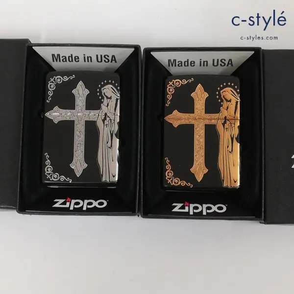 ZIPPO ジッポー マリア＆クロス 2面加工 オイルライター ブラック 十字架 喫煙具