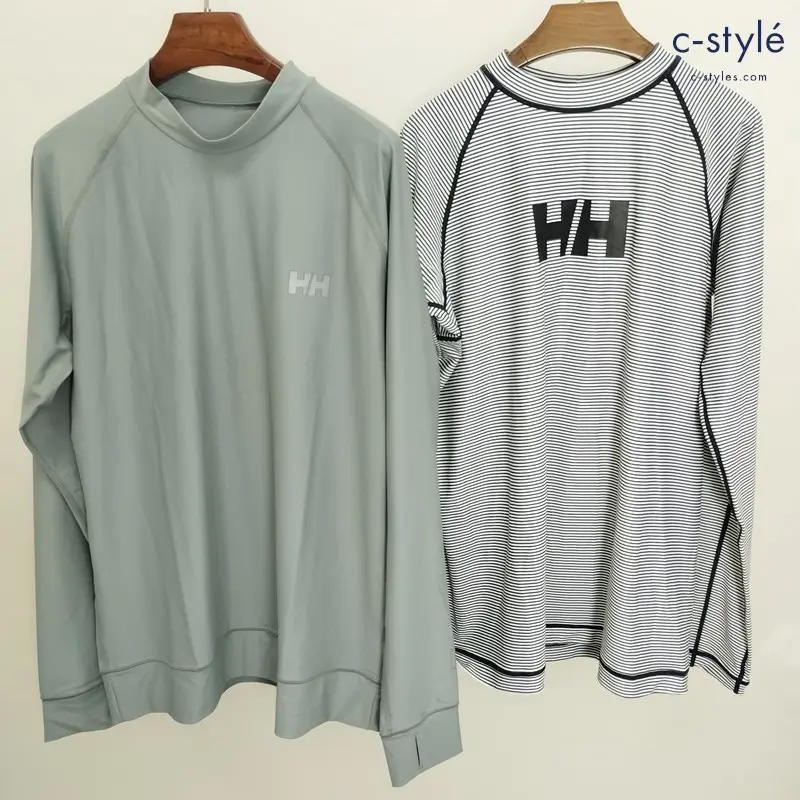 HELLY HANSEN 長袖Tシャツ XL グレー ホワイト×グレー 無地 ストライプ HE82026 HE81507 UVカット 計2点