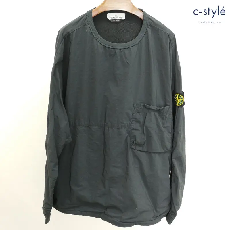 STONE ISLAND ガーメント ダイ クルーネック プルオーバーシャツ L ブラック 7515-10303 ポケットあり 長袖