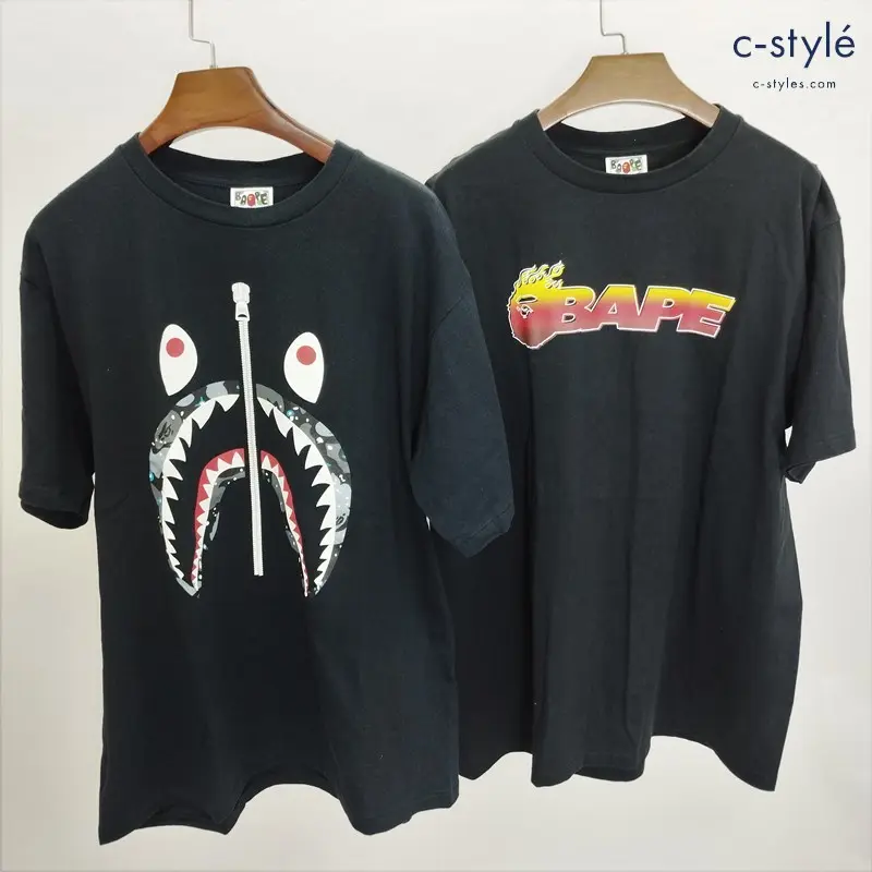 A BATHING APE アベイシングエイプ Tシャツ XL ブラック 半袖 綿100 プリント サメ シャーク 計2点