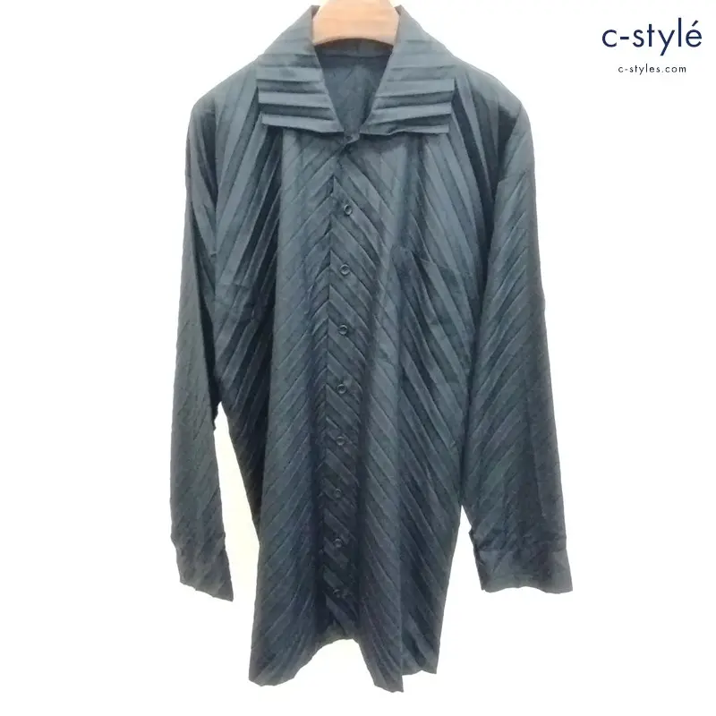 ISSEY MIYAKE イッセイミヤケ プリーツシャツ M ブラック IM63-FJ911 長袖 日本製 ドレスシャツ