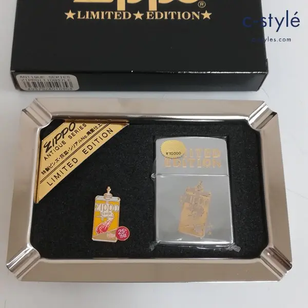 ZIPPO ジッポー ANTIQUE SERIES 特性ピンズ・灰皿・シリアルNo.両面仕上 オイルライター シルバー 喫煙具