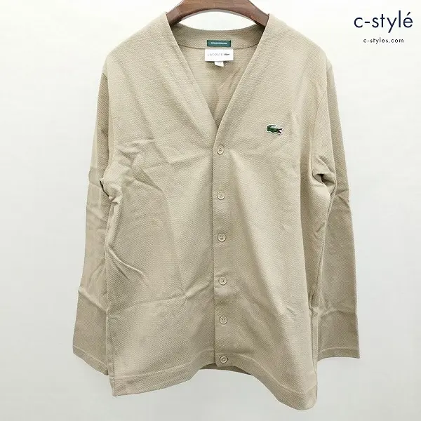 LACOSTE ラコステ 鹿の子 カーディガン US5 ベージュ 綿100 長袖 ワニロゴ